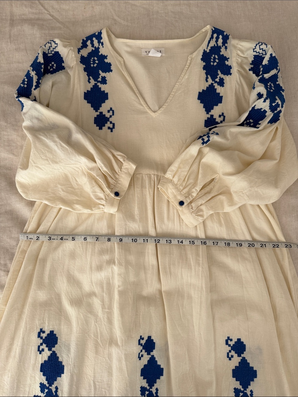 Velvet by Graham & Spencer White Midi Dress with Blue Embroidery - Picture 12 of 13